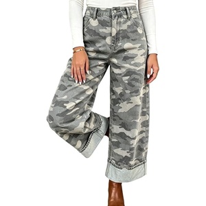 image:imageWomen Y2k Camo Denim Pants Baggy Casual High Rise Cuffed Hem Wide Leg JeansGrey Camo