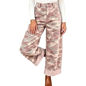 image:imageWomen Y2k Camo Denim Pants Baggy Casual High Rise Cuffed Hem Wide Leg JeansPink Camo
