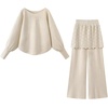 image:imageCHARTOU Women 2 Piece Knit Loungewear Set Batwing Sleeve Sweater with Butt Cover Pants Matching OutfitCream