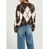 image:imageCHARTOU Women Argyle Crop Sweater Pullover Long Sleeve Loose Knit JumperCoffee
