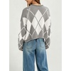 image:imageCHARTOU Women Argyle Crop Sweater Pullover Long Sleeve Loose Knit JumperGrey