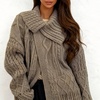 image:imageCHARTOU Women Chunky Cable Knitted Cardigan Sweater Fall Slouchy Lapel Shawl Collar Open Front CoatCamel