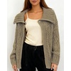 image:imageCHARTOU Women Chunky Cable Knitted Cardigan Sweater Fall Slouchy Lapel Shawl Collar Open Front CoatCamel