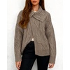 image:imageCHARTOU Women Chunky Cable Knitted Cardigan Sweater Fall Slouchy Lapel Shawl Collar Open Front CoatCamel