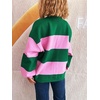 image:imageCHARTOU Women Color Block Knit Open Front Cardigan Fall Loose Lantern Long Sleeve Striped Sweater JumperGreen