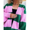 image:imageCHARTOU Women Color Block Knit Open Front Cardigan Fall Loose Lantern Long Sleeve Striped Sweater JumperGreen