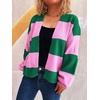 image:imageCHARTOU Women Color Block Knit Open Front Cardigan Fall Loose Lantern Long Sleeve Striped Sweater JumperGreen