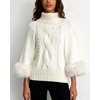 image:imageCHARTOU Women Faux Fur Cuff Cloak Pullover Sweater Turtlenecks Batwing Sleeve Chunky Cable Knitted Jumper TopsWhite