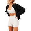 image:imageCHARTOU Women Zip Up Cardigan Sweater Sweatshirt Chunky Cable Knit Casual Loose Jacket Outfits TopsBlack