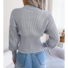 image:imageCHARTOU Womens Fall V Neck Crochet Knit Tunic Batwing Sleeve Babydoll Pullover SweaterGrey