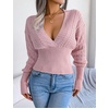 image:imageCHARTOU Womens Fall V Neck Crochet Knit Tunic Batwing Sleeve Babydoll Pullover SweaterPink