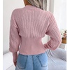 image:imageCHARTOU Womens Fall V Neck Crochet Knit Tunic Batwing Sleeve Babydoll Pullover SweaterPink