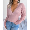 image:imageCHARTOU Womens Fall V Neck Crochet Knit Tunic Batwing Sleeve Babydoll Pullover SweaterPink