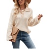 image:imageCHARTOU Womens Fashion Jumper Sweater Loose Fit Zigzag Long Sleeve Lapel Polo Collar PulloverApricot