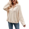 image:imageCHARTOU Womens Fashion Jumper Sweater Loose Fit Zigzag Long Sleeve Lapel Polo Collar PulloverApricot