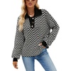 image:imageCHARTOU Womens Fashion Jumper Sweater Loose Fit Zigzag Long Sleeve Lapel Polo Collar PulloverBlack