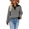 image:imageCHARTOU Womens Fashion Jumper Sweater Loose Fit Zigzag Long Sleeve Lapel Polo Collar PulloverBlack