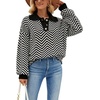 image:imageCHARTOU Womens Fashion Jumper Sweater Loose Fit Zigzag Long Sleeve Lapel Polo Collar PulloverBlack