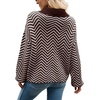 image:imageCHARTOU Womens Fashion Jumper Sweater Loose Fit Zigzag Long Sleeve Lapel Polo Collar PulloverCoffee