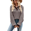 image:imageCHARTOU Womens Fashion Jumper Sweater Loose Fit Zigzag Long Sleeve Lapel Polo Collar PulloverCoffee