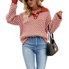 image:imageCHARTOU Womens Fashion Jumper Sweater Loose Fit Zigzag Long Sleeve Lapel Polo Collar PulloverRed
