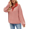 image:imageCHARTOU Womens Fashion Jumper Sweater Loose Fit Zigzag Long Sleeve Lapel Polo Collar PulloverRed