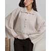 image:imageCHARTOU Womens Lightweight Cardigan Lapel Bell Sleeve Oversized Sweater Fall Casual Jumper Dressy KnitwearApricot