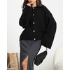 image:imageCHARTOU Womens Lightweight Cardigan Lapel Bell Sleeve Oversized Sweater Fall Casual Jumper Dressy KnitwearBlack