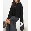 image:imageCHARTOU Womens Lightweight Cardigan Lapel Bell Sleeve Oversized Sweater Fall Casual Jumper Dressy KnitwearBlack