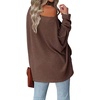 image:imageCHARTOU Womens Oversized Crewneck Batwing Sleeve Waffle Knit Sweatshirt Pullovers SweaterCoffee