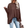 image:imageCHARTOU Womens Oversized Crewneck Batwing Sleeve Waffle Knit Sweatshirt Pullovers SweaterCoffee