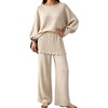image:imageCHARTOU Women 2 Piece Knit Loungewear Set Batwing Sleeve Sweater with Butt Cover Pants Matching OutfitCream