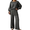 image:imageCHARTOU Women 2 Piece Knit Loungewear Set Batwing Sleeve Sweater with Butt Cover Pants Matching OutfitGrey