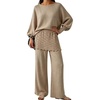 image:imageCHARTOU Women 2 Piece Knit Loungewear Set Batwing Sleeve Sweater with Butt Cover Pants Matching OutfitKhaki