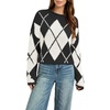 image:imageCHARTOU Women Argyle Crop Sweater Pullover Long Sleeve Loose Knit JumperBlack