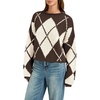 image:imageCHARTOU Women Argyle Crop Sweater Pullover Long Sleeve Loose Knit JumperCoffee