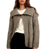 image:imageCHARTOU Women Chunky Cable Knitted Cardigan Sweater Fall Slouchy Lapel Shawl Collar Open Front CoatCamel
