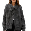 image:imageCHARTOU Women Chunky Cable Knitted Cardigan Sweater Fall Slouchy Lapel Shawl Collar Open Front CoatGrey