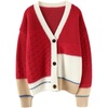 image:imageCHARTOU Women Color Block Cardigan Sweater Chunky Knit Button Open Front Loose Fit Coatigan OutwearRed