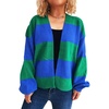 image:imageCHARTOU Women Color Block Knit Open Front Cardigan Fall Loose Lantern Long Sleeve Striped Sweater JumperBlue