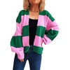 image:imageCHARTOU Women Color Block Knit Open Front Cardigan Fall Loose Lantern Long Sleeve Striped Sweater JumperGreen