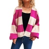 image:imageCHARTOU Women Color Block Knit Open Front Cardigan Fall Loose Lantern Long Sleeve Striped Sweater JumperPink