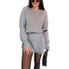 image:imageCHARTOU Women Fall Chunky Sweater Mini Dress Distressed Long Sleeve Pullover SweaterGrey