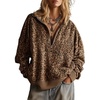 image:imageCHARTOU Women Fashion Leopard Faux Suede Sweatshirt Half Zip Oversized Pullover TopBrown