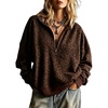 image:imageCHARTOU Women Fashion Leopard Faux Suede Sweatshirt Half Zip Oversized Pullover TopDark Brown