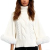 image:imageCHARTOU Women Faux Fur Cuff Cloak Pullover Sweater Turtlenecks Batwing Sleeve Chunky Cable Knitted Jumper TopsWhite
