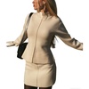 image:imageCHARTOU Women Sweater Skirt Sets Patchwork Two Pieces Outfits Mock Neck Cinched Waist Pullover and Mini SkirtBeige