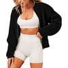 image:imageCHARTOU Women Zip Up Cardigan Sweater Sweatshirt Chunky Cable Knit Casual Loose Jacket Outfits TopsBlack