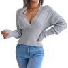 image:imageCHARTOU Womens Fall V Neck Crochet Knit Tunic Batwing Sleeve Babydoll Pullover SweaterGrey