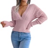 image:imageCHARTOU Womens Fall V Neck Crochet Knit Tunic Batwing Sleeve Babydoll Pullover SweaterPink